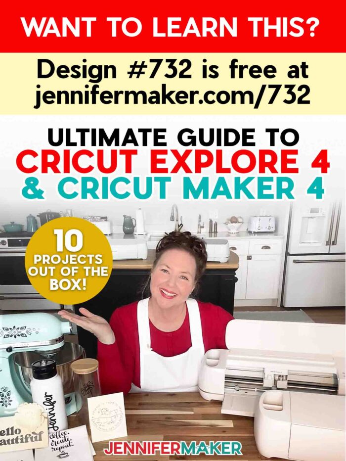 Ultimate Guide to Cricut Maker 4 & Cricut Explore 4! Jennifer Maker at her craft table among the new Cricut machines and 10 projects you can make with the bonus materials in the box! Get the free designs at jennifermaker.com/732