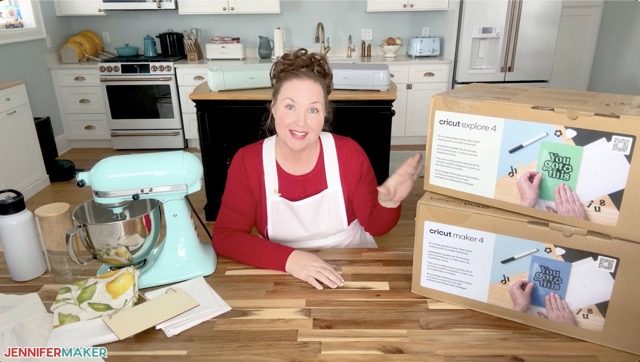 Jennifer Maker with the Cricut Maker 4 and Cricut Explore 4 boxes