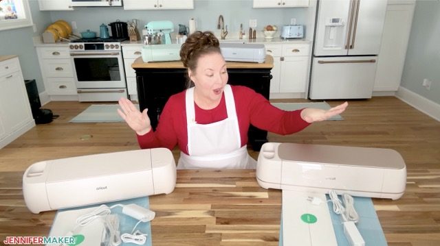 Jennifer Maker with the Cricut Maker 4 and Cricut Explore 4 boxes
