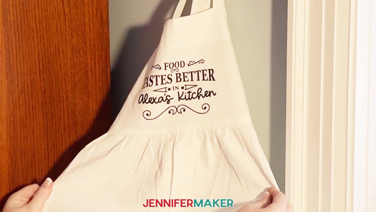 Completed apron with HTV design.