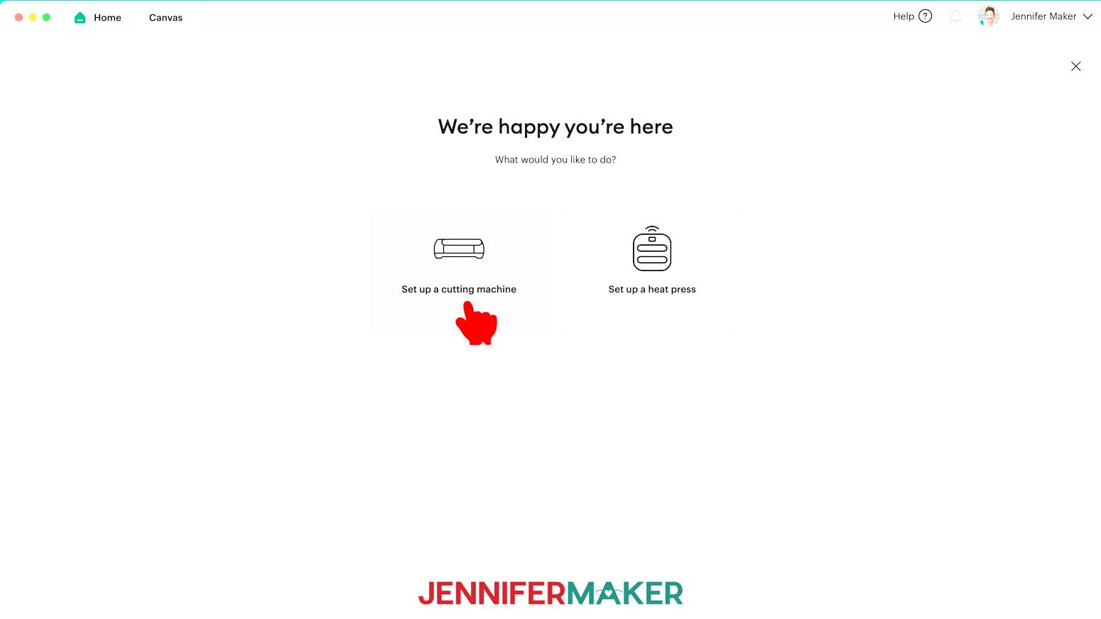 Select the "Set up a cutting machine" option in Cricut Design Space.