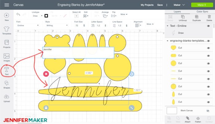 Typing text to put on engraving blanks and use the Cricut Maker Engraving Tool on Metal