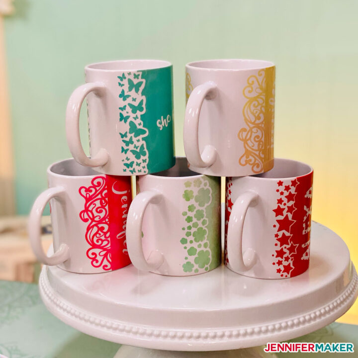 Cricut Mug Press mugs with infusible ink and fancy edges