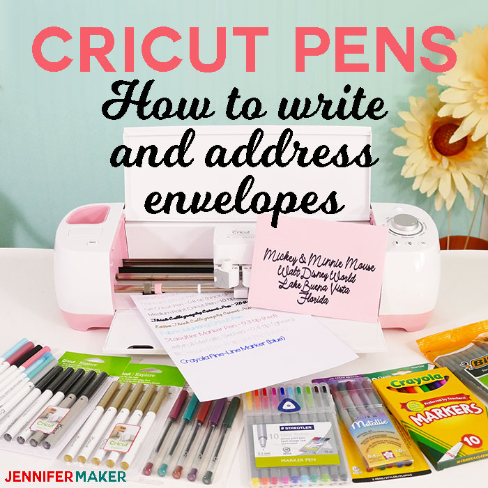 Write with Cricut Explore & Cricut Maker using pens! Includes directions on how to address envelopes and invitations with the Cricut Calligraphy Pen + Other Pens Tutorial | #Cricut