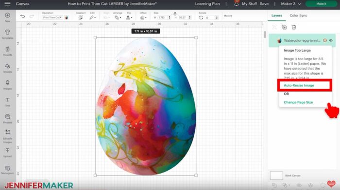 Auto resize large Print and Cut images in Cricut Design Space.
