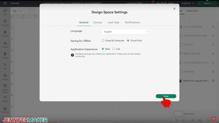 Changing to Beta Cricut Design Space to get larger Print and Cut dimensions.