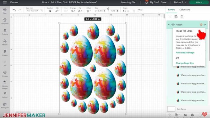 Resizing multiple attached images for Print and Cut in Cricut.