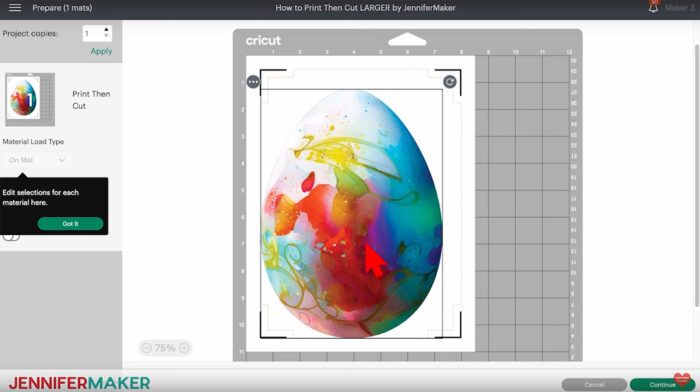 Bright egg design with old Print and Cut Cricut dimensions.