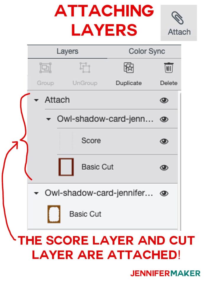 How to attach score layers to cut layers in Cricut Design Space