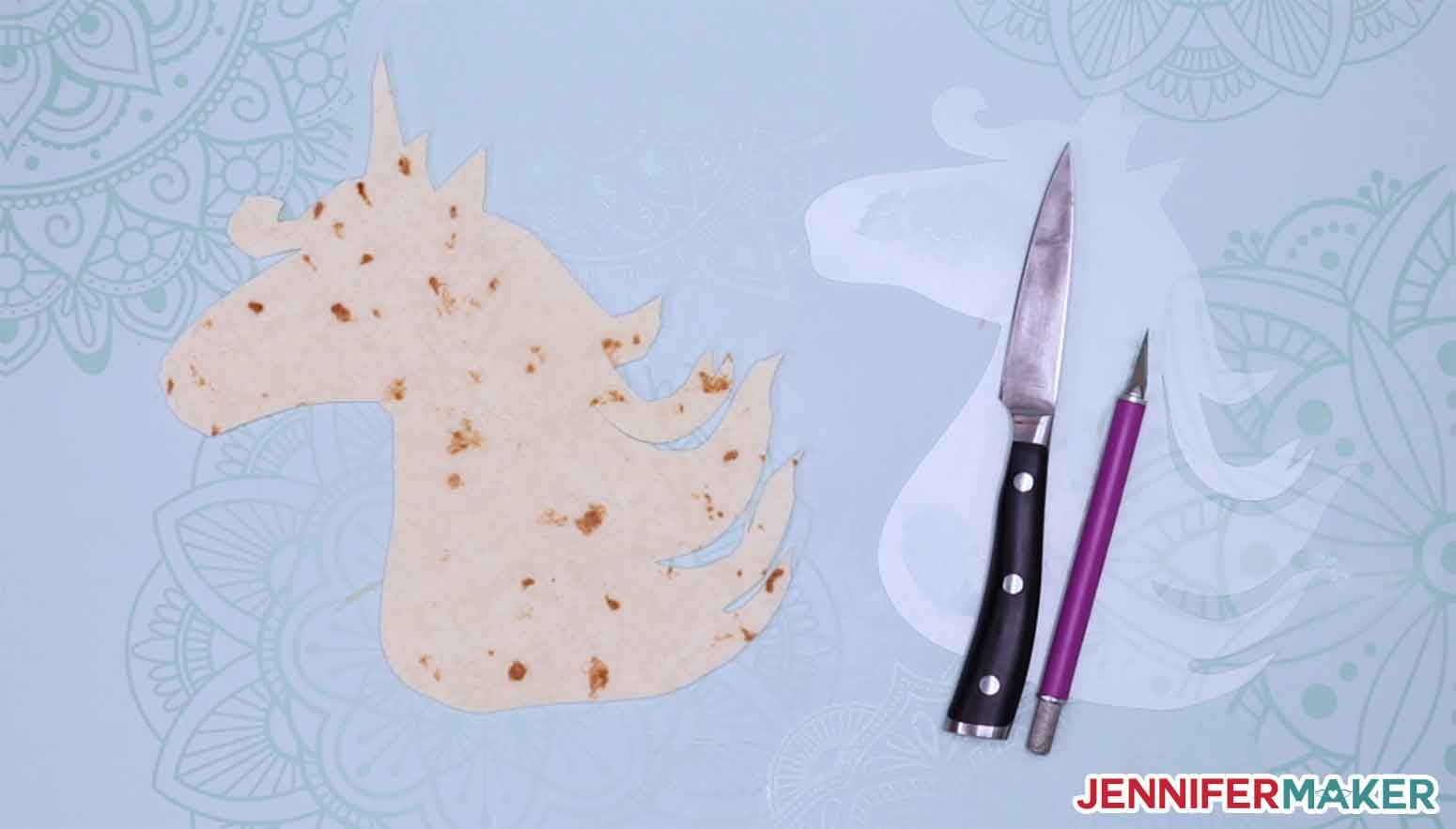 A Cricut tortilla made from a reusable stencil cut on a Cricut cutting machine!