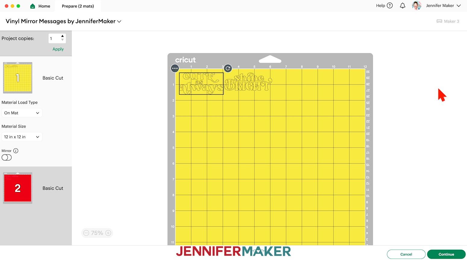 Value Vinyl decal on Design Space Prepare screen.