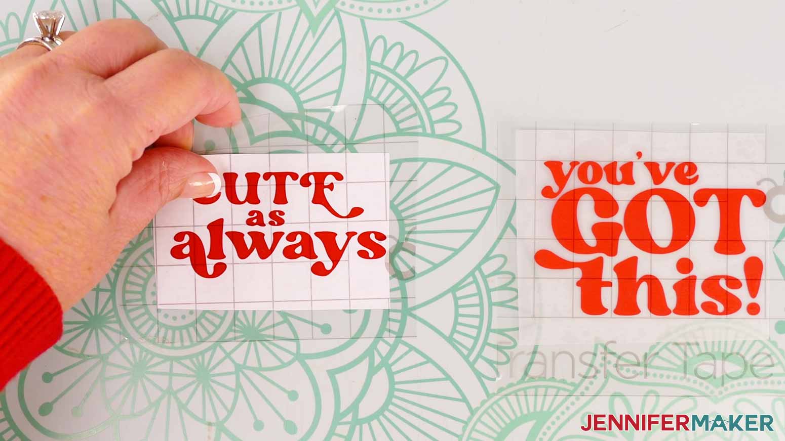 Apply standard grip transfer tape slightly larger than the decal over the vinyl and backing.