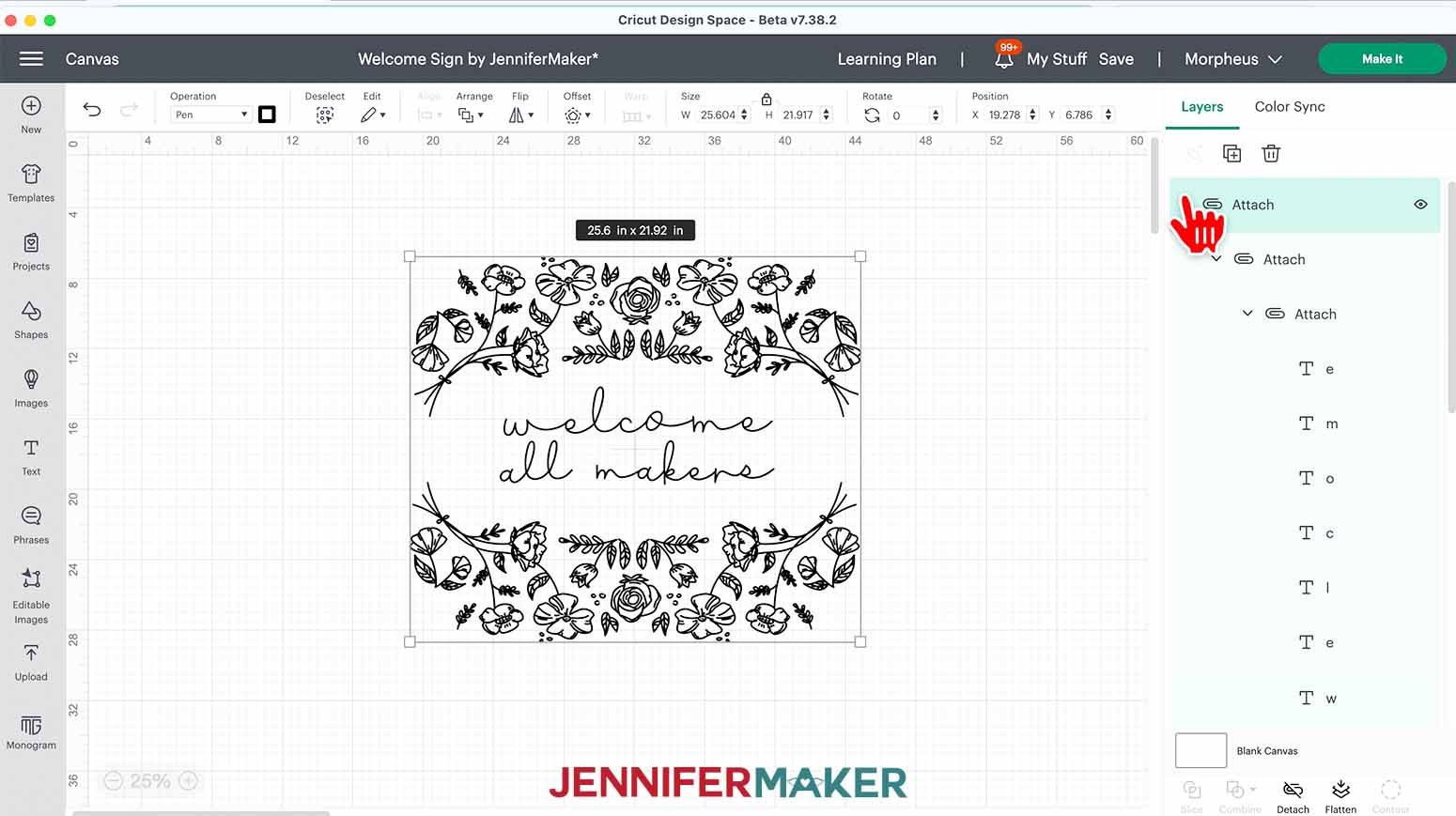 Cricut Design Space showing guide layer