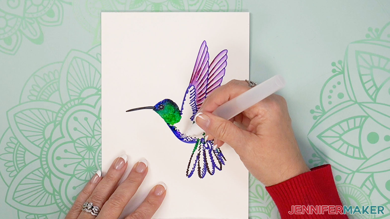 Hummingbird painting blue area