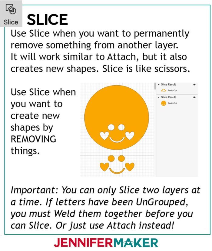 Cricut Slice vs Weld vs Attach - Use the Slice tool to make new shapes