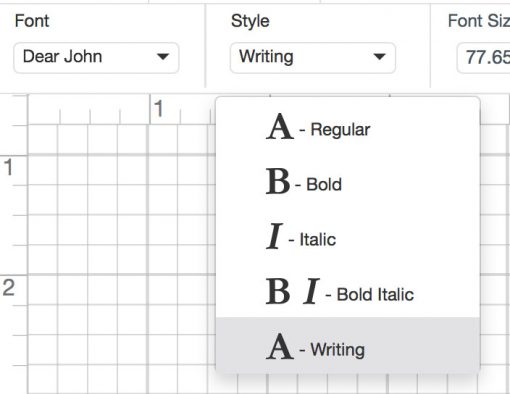 Selecting a writing style for a font in Cricut Design Space for Cricut Writing