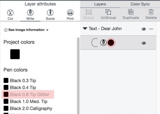 Selecting pen color in Cricut Design Space for Cricut Writing