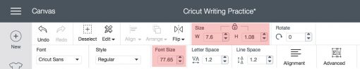 Changing the size of text in Cricut Design Space for Cricut Writing