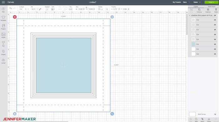 My shadow box template svg cut file uploaded to Cricut Design Space