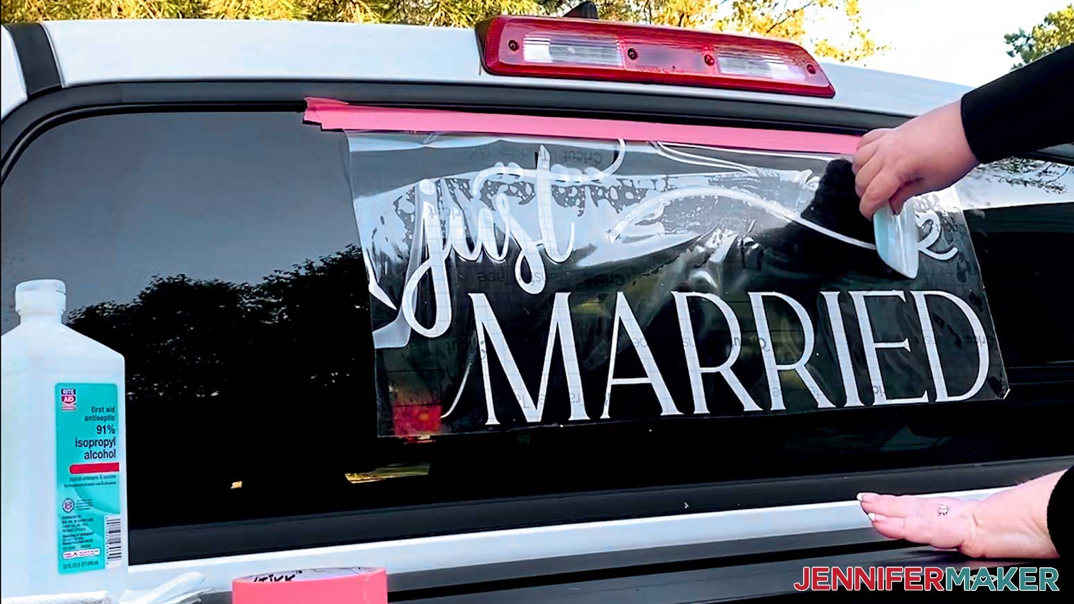 Burnishing Just Married #2 customized decal to window