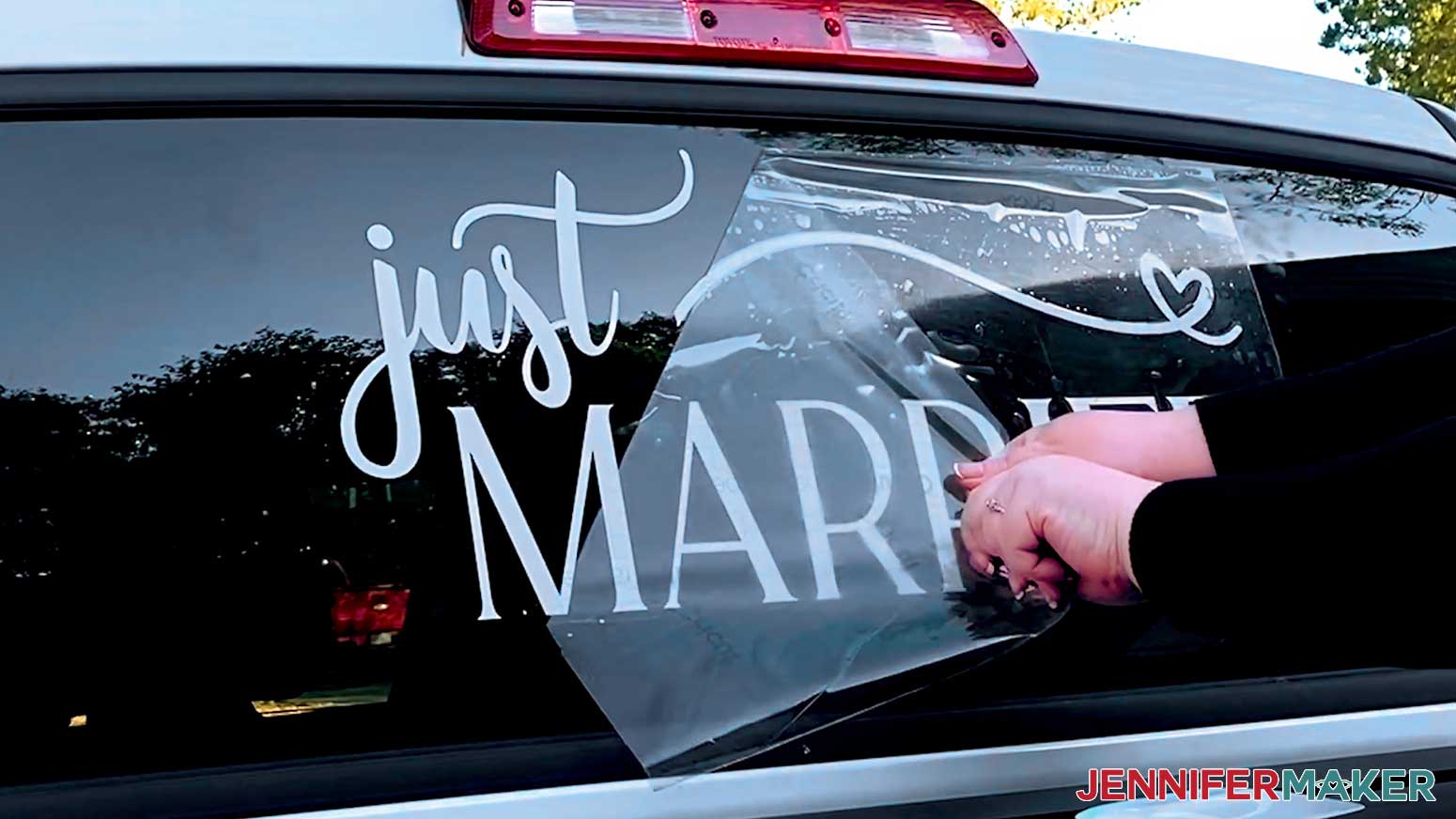 Removing transfer tape from Just Married #2 customized decal