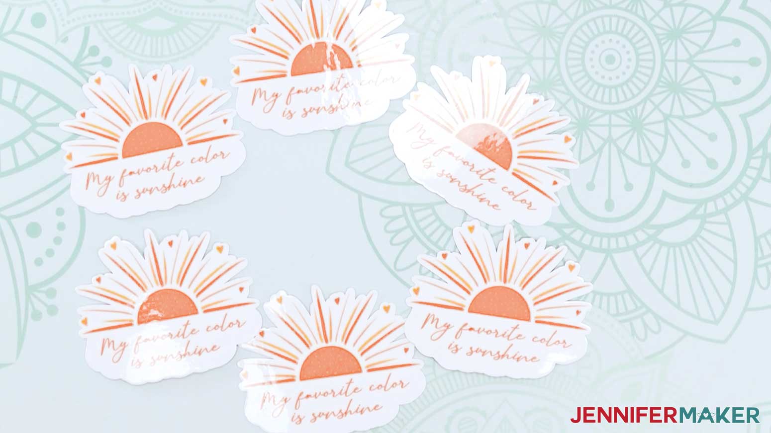 die cut stickers showing a sunrise with text cute personalized stickers
