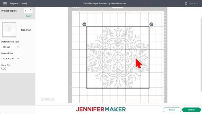 centering mandala on mat in design space