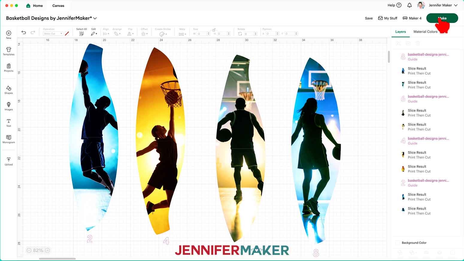 Four photo basketball panels ready to cut.
