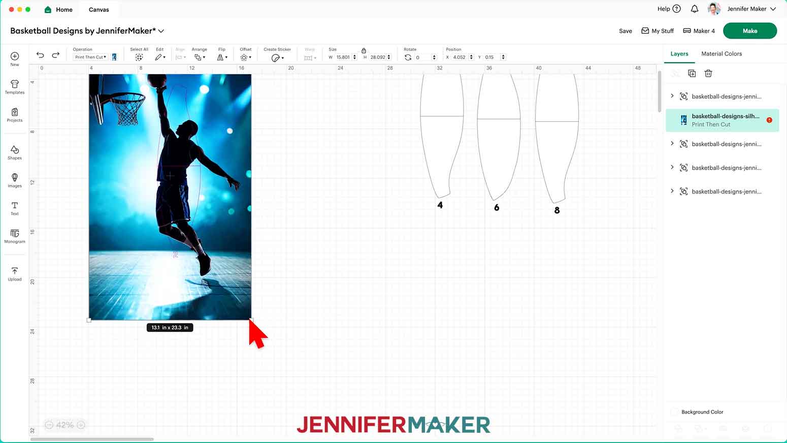 Click and drag the corner of the photo to resize it to fit the focal point in the design panels.