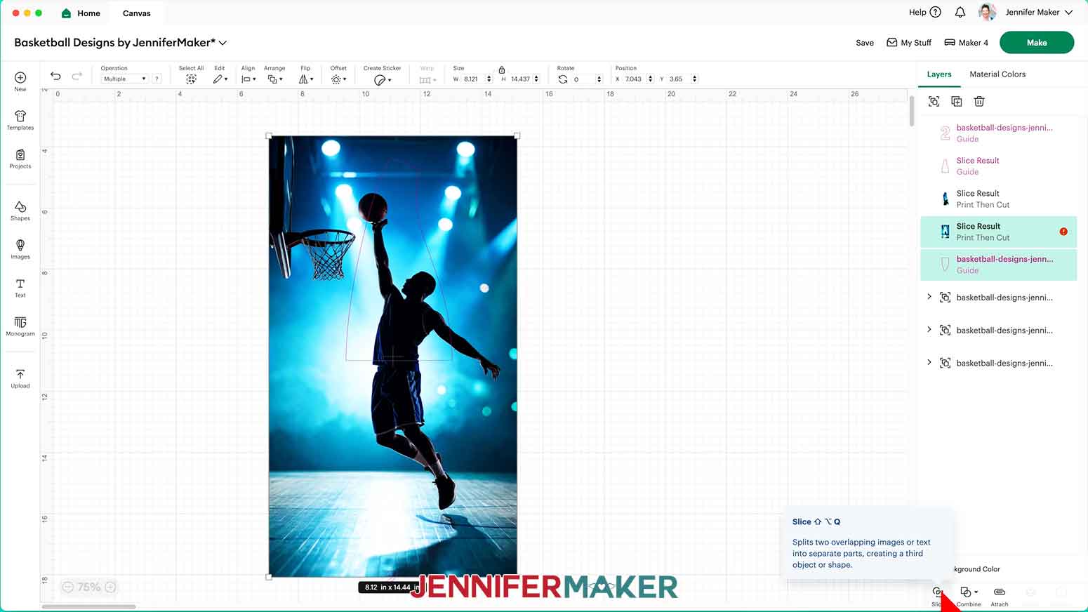 Select the bottom guide layer and the photo and click on the Slice icon.