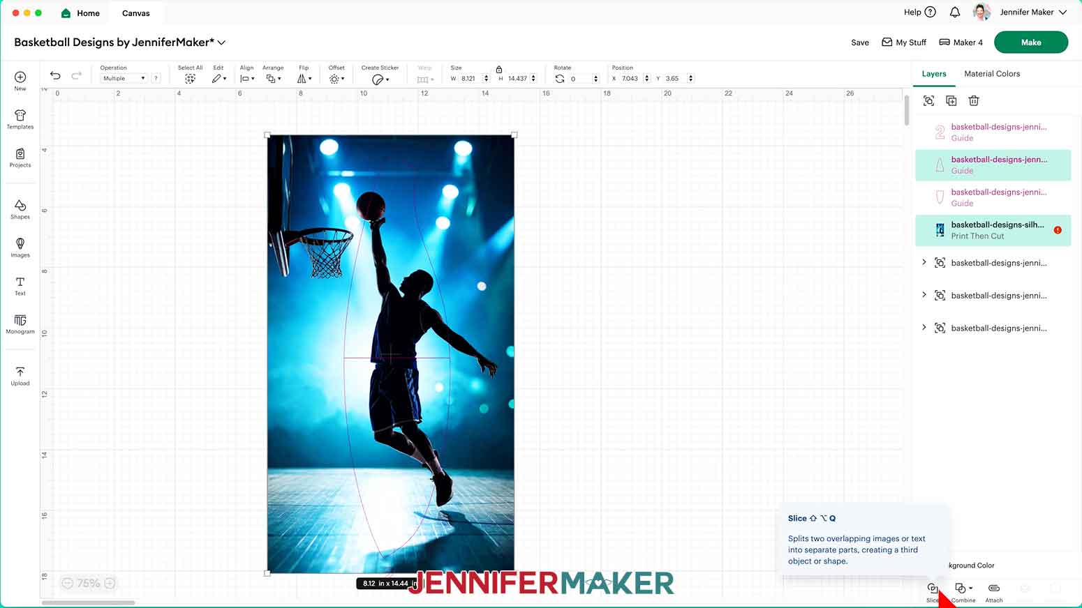 Select the top guide panel layer and the photo and click on the Slice icon.
