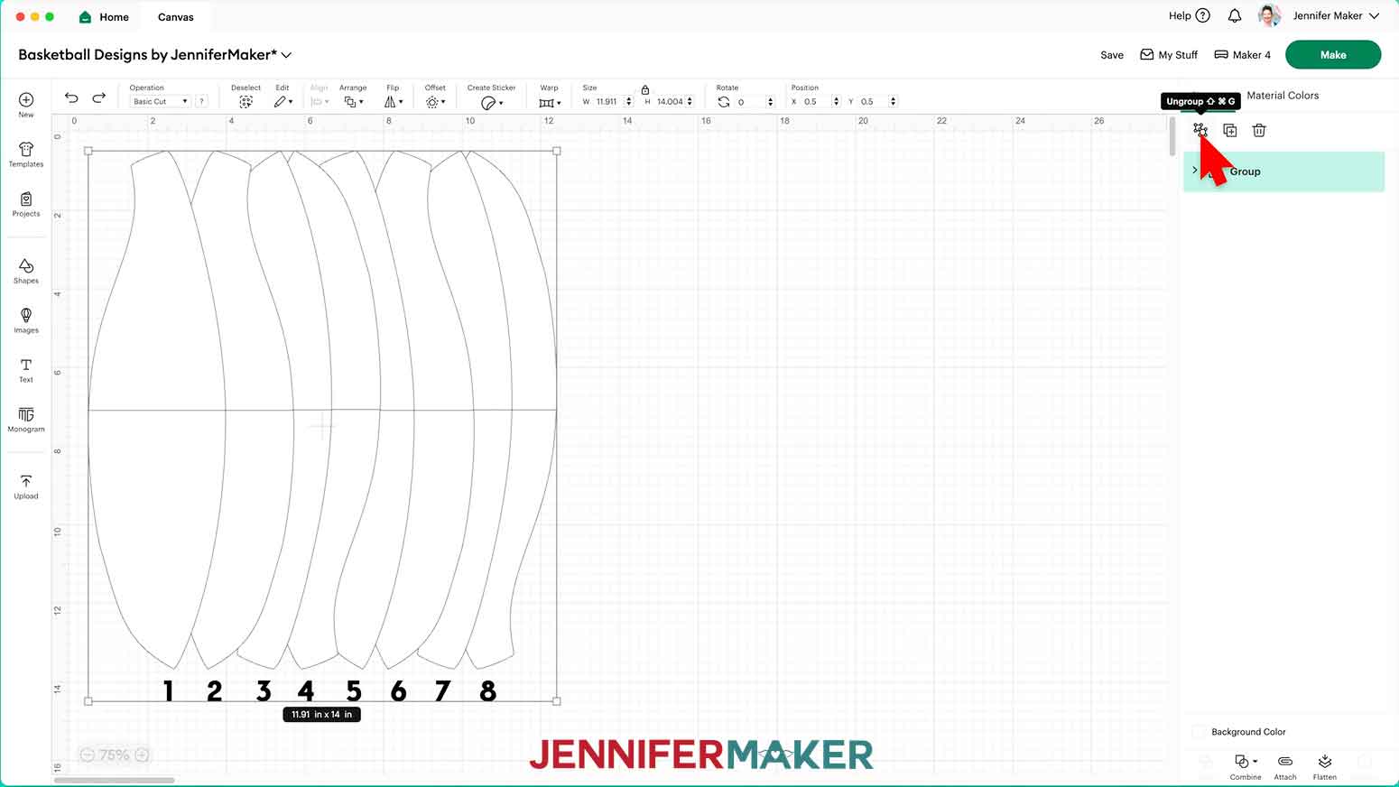 With the uploaded SVG selected, click the "Ungroup" icon at the top of the Layers panel.