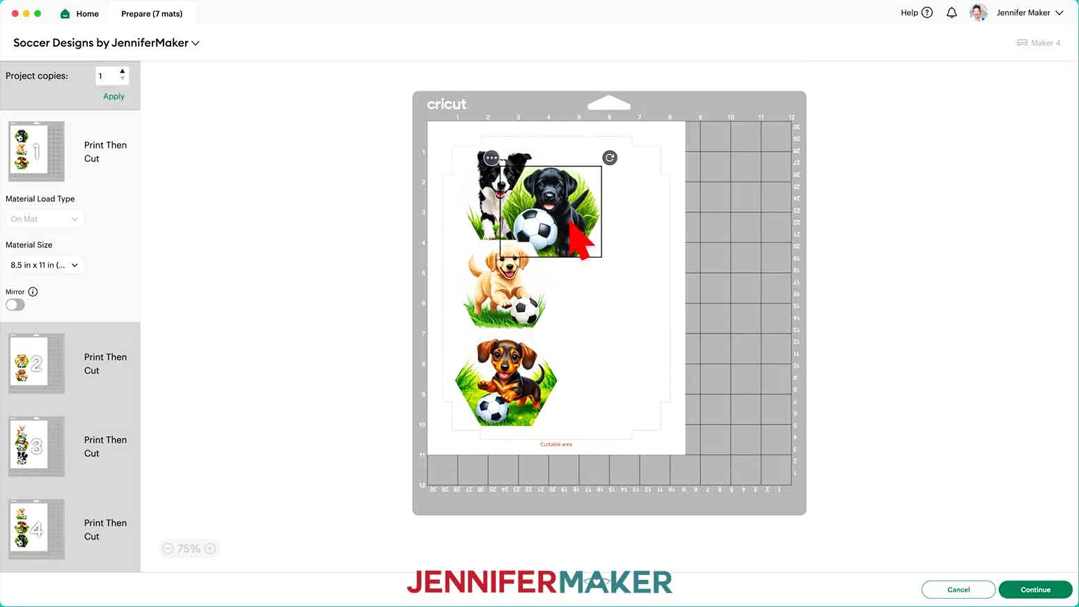 Click and drag any moved designs that may overlap when combining mats in the Prepare screen.