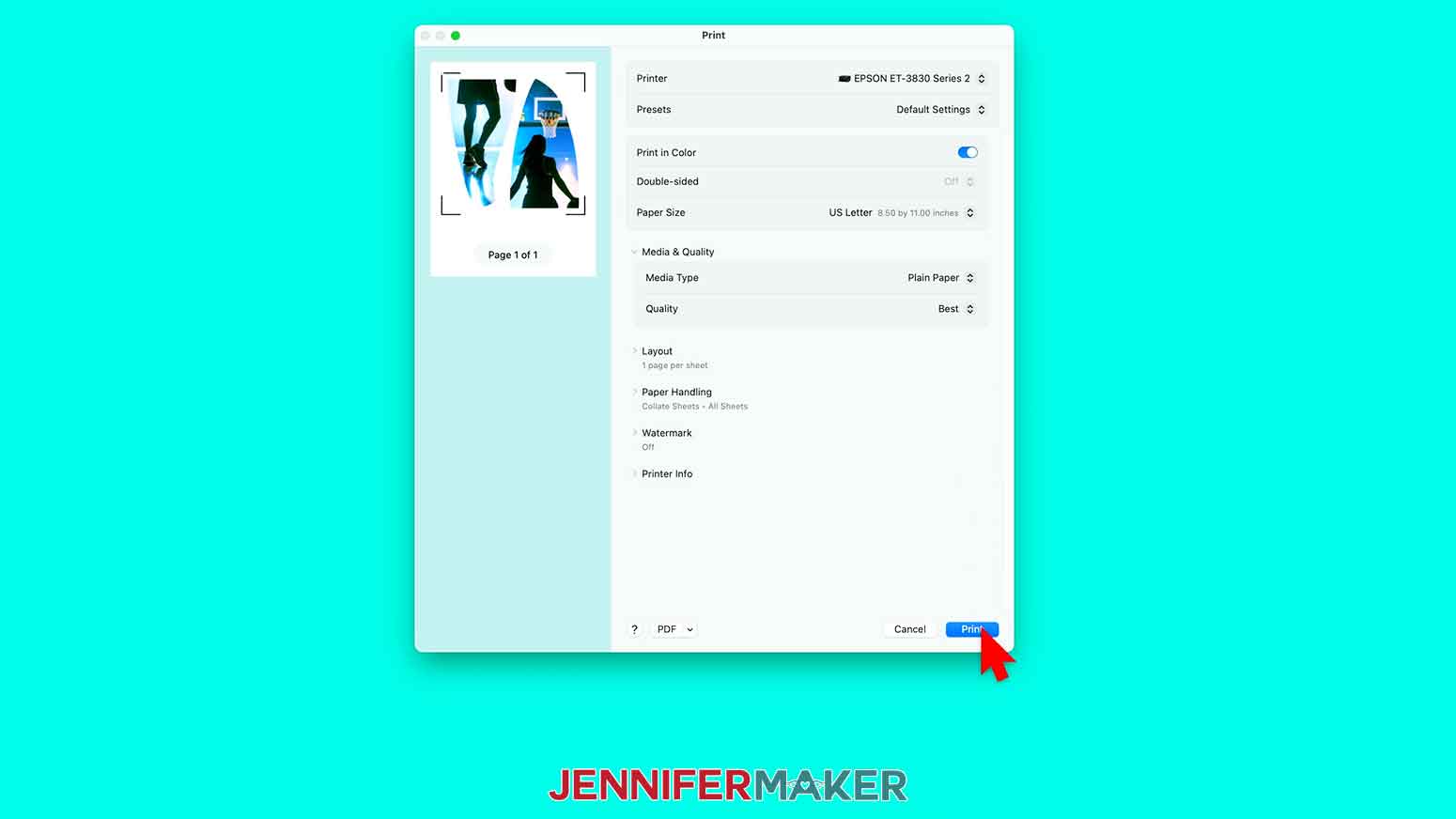 Set the printer settings to plain paper with the best quality.
