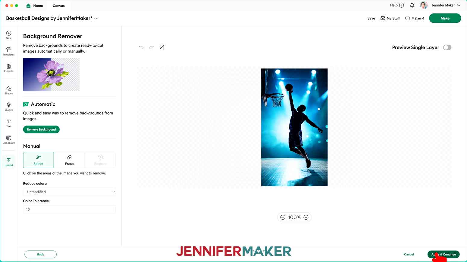There is nothing to change on the Background Remover screen so just click "Apply & Continue."