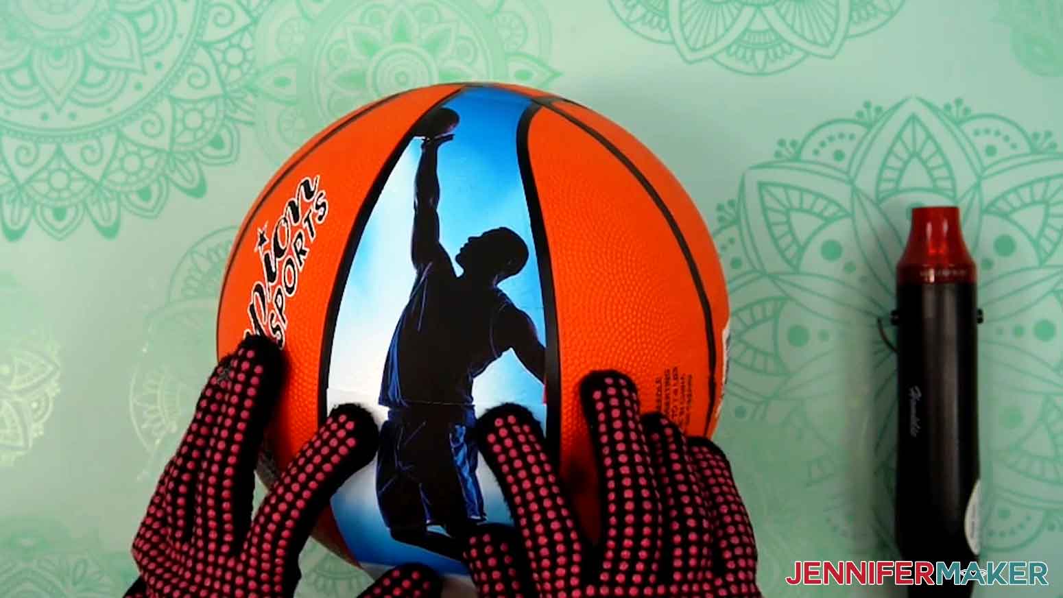 Align the bottom half photo panel on the basketball.