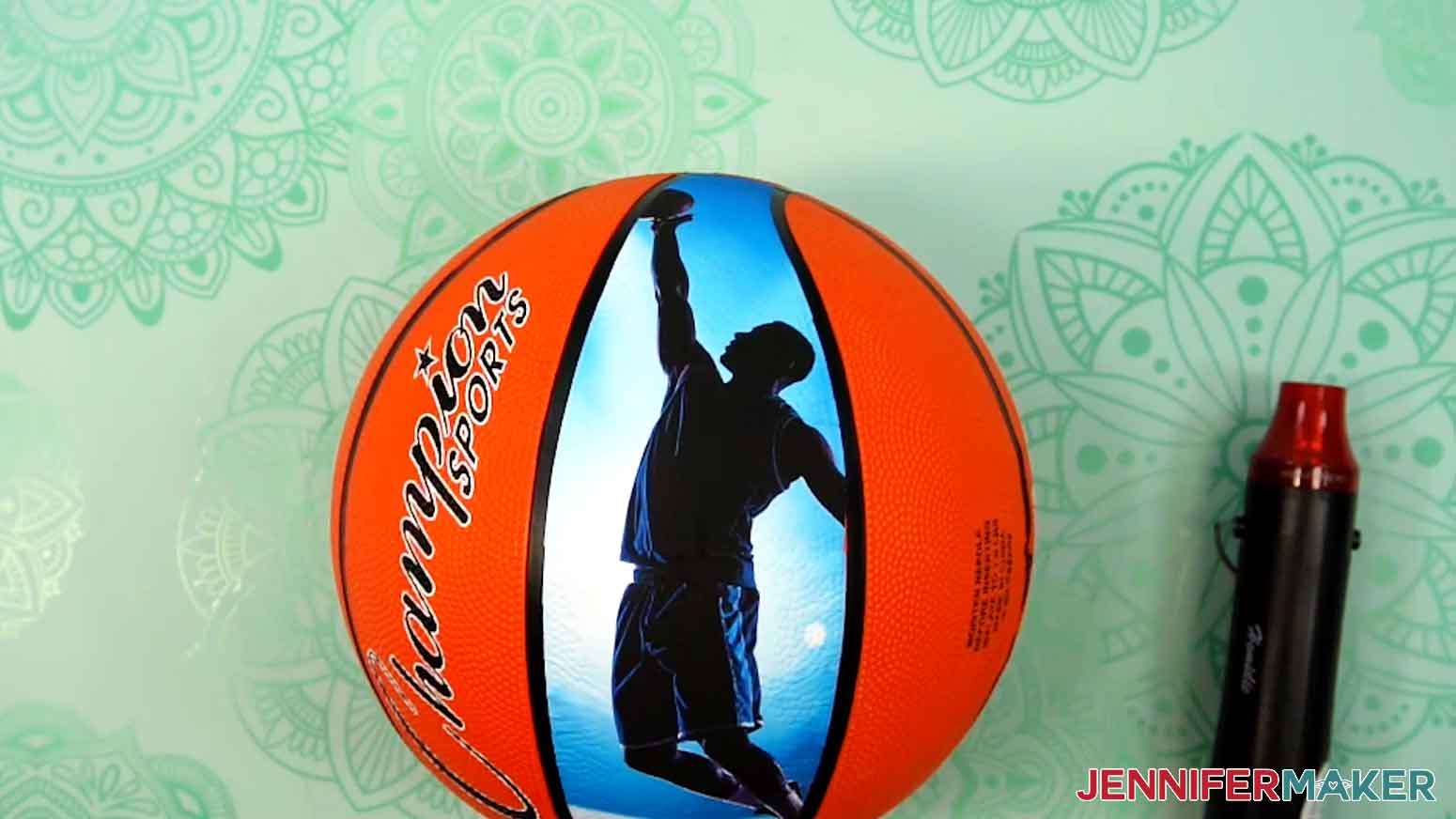 The full panel of the photo basketball is adhered to the ball.