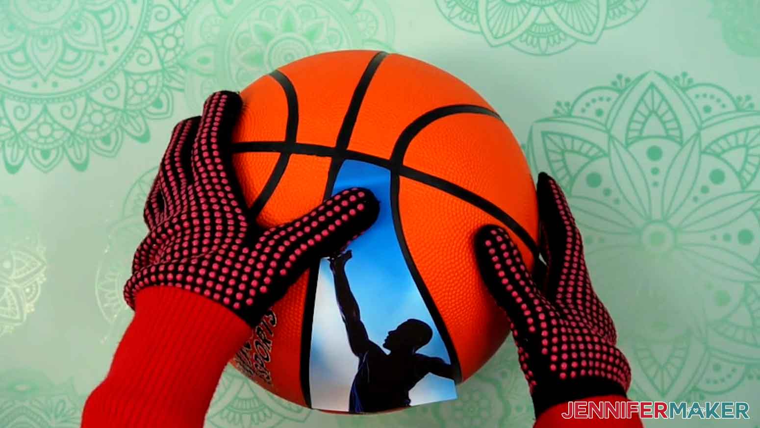Press the iron-on top panel into place on the basketball.
