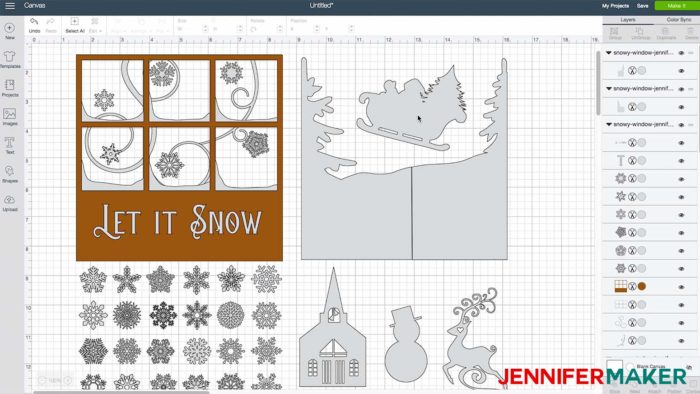 My snowy window design uploaded to Cricut Design Space to make decorated glass blocks