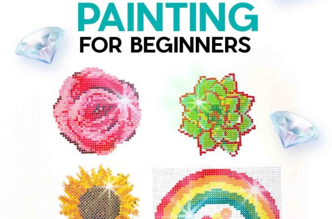 Rose, Succulent, Sunflower, and Rainbow diamond painting for beginners projects using a Cricut.