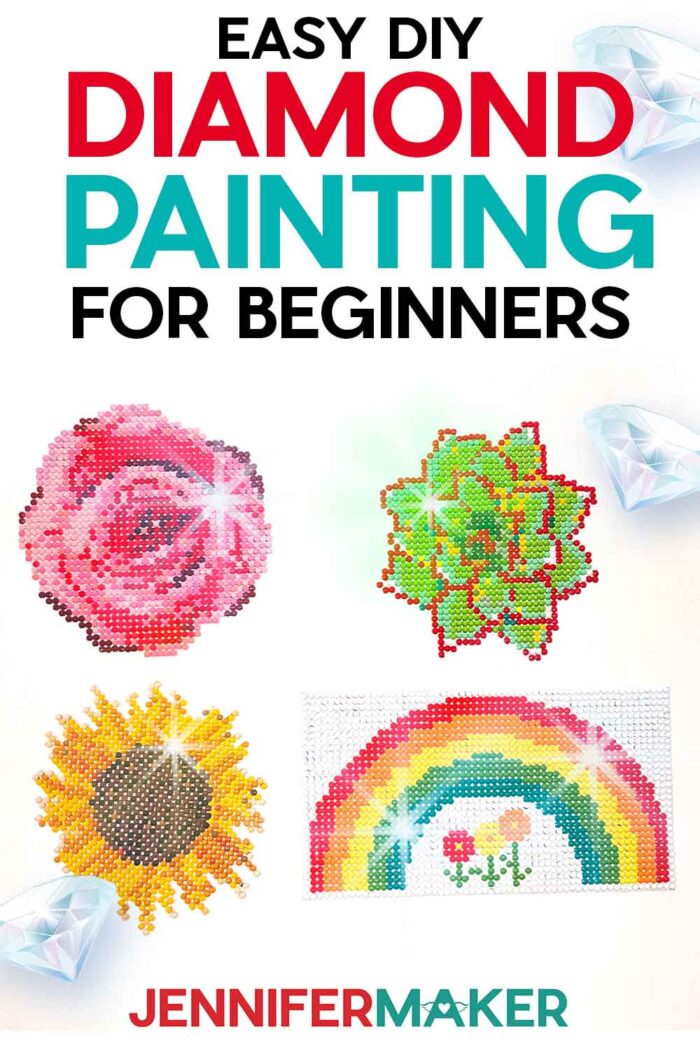 Diamond Painting for Beginners with Free Patterns for Rose, Succulent, Sunflower, and Rainbow