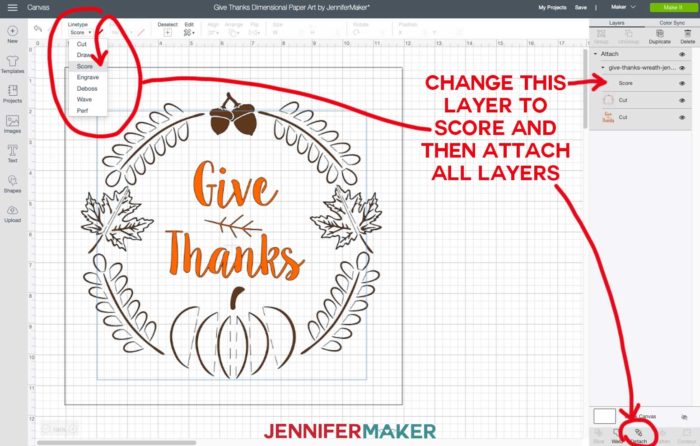 Give Thanks dimensional paper art SVG uploaded to Cricut Design Space