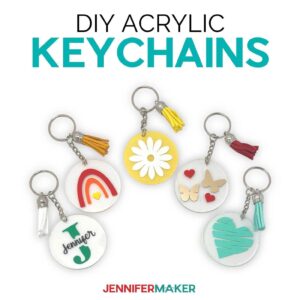 DIY Acrylic Keychains made using a Cricut cutting machine and free SVGs from JenniferMaker