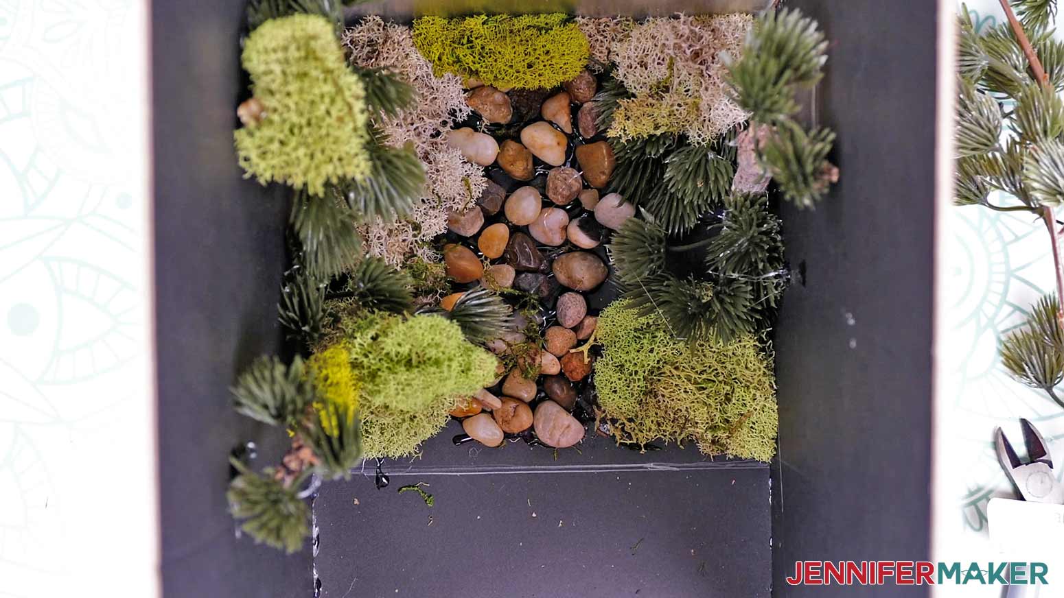 Moss glued to the inside of the diy book nook