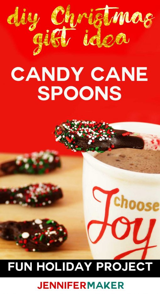 DIY Candy Cane Spoons make a great Christmas gift! We made these candy spoons for melting chocolate into our hot cocoa and coffee, and gave them as Christmas presents. Big hit!