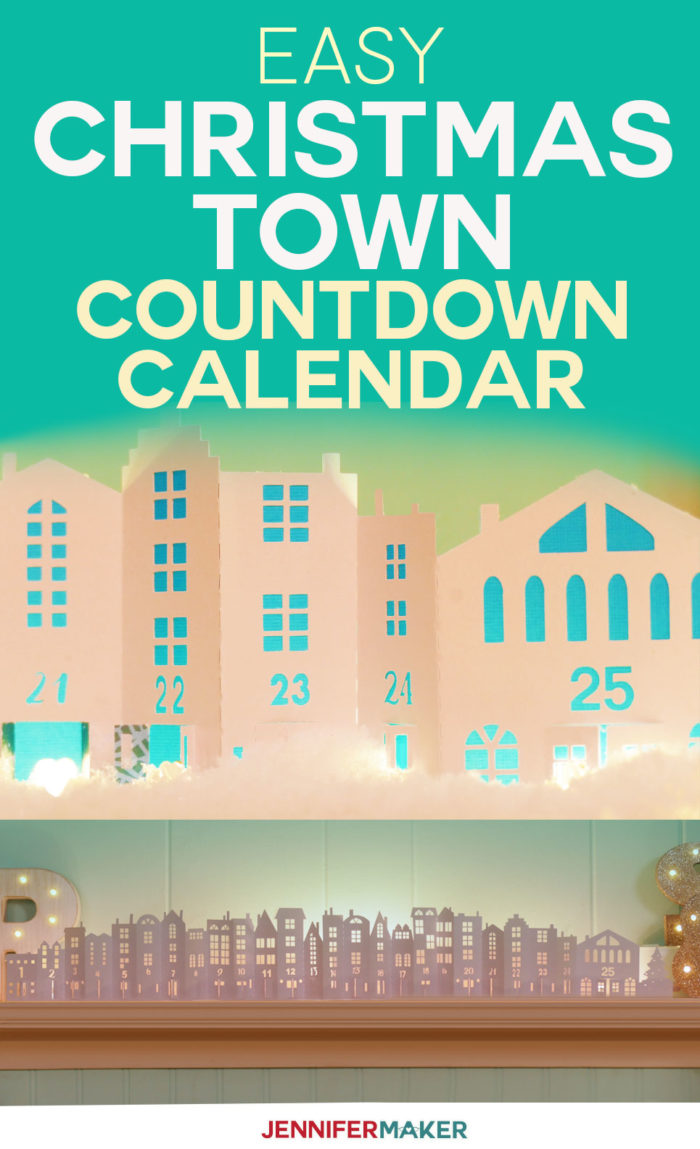 Easy DIY Christmas Countdown Calendar - Make this Christmas Town and open each door to countdown to Christmas! Free SVG cut file for your Cricut | #christmas #papercraft #cricut