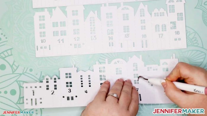 Weeding the cut cardstock for the DIY Christmas Countdown