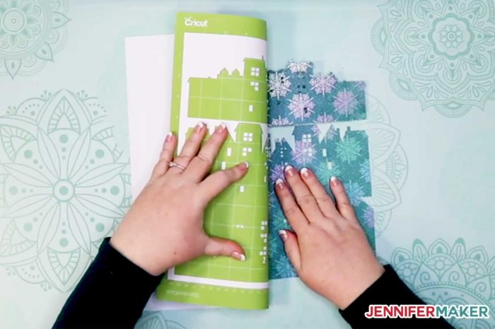 Removing the DIY Christmas Town Countdown cardstock from the Cricut cutting mat