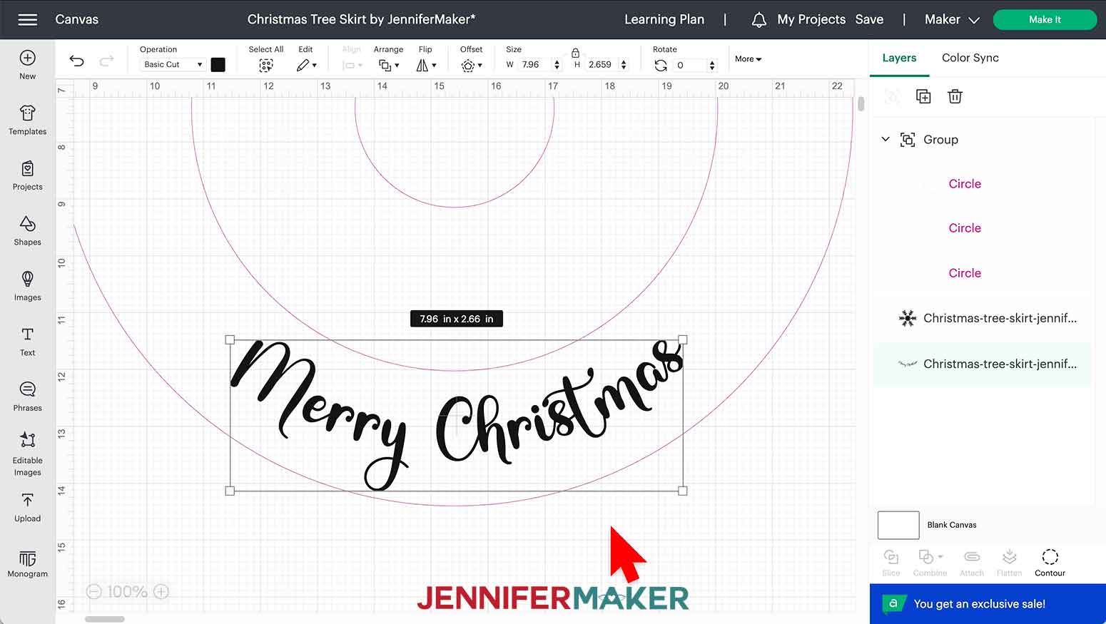 Merry Christmas SVG moved over template to confirm appropriate sizing.