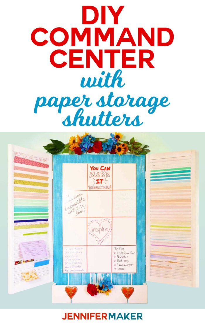 DIY Command Center with shutters for paper storage #craftroom #organization #storage